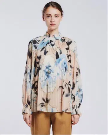 Sov 꽃무늬 프릴 긴팔 블라우스 사이즈 38