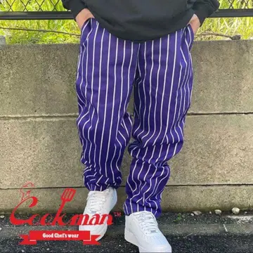 퍼플 핀스트라이프 COOKMAN 쿠쿠만 셰프 팬츠 보라색 M