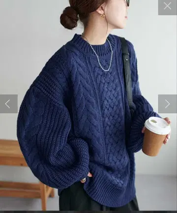 새상품 DISCOAT 케이블 루즈 니트 네이비 M
