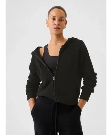 블랙 풀 집업 크롭 후드티