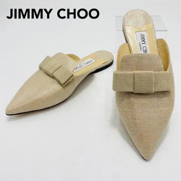 새상품급 JIMMY CHOO 뮬 플랫 샌들 리본 36 베이지