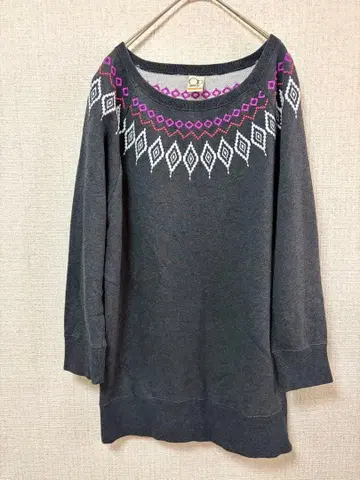 OP 오션 퍼시픽 그레이 기하학 패턴 롱 기장 맨투맨