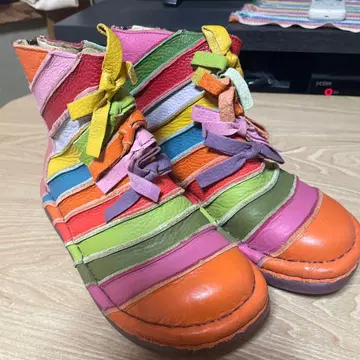 에스타시온 컬러풀 가죽 부츠 리본 포함