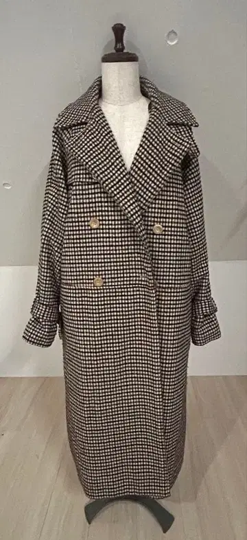 kastane 체크 무늬 더블 브레스트 롱 코트