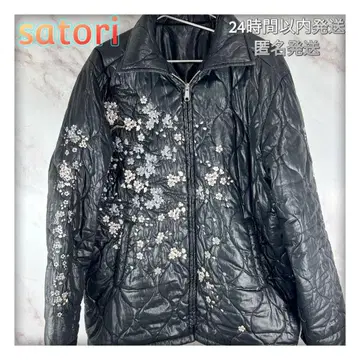 SATORI 일본풍 패턴 블랙 퀼팅 자켓 벚꽃 자수 벚꽃눈 꽃