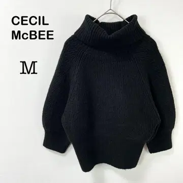 [ 세실 맥비 ] 7부 소매 니트 스웨터 하이넥 터틀 블랙 계열 M