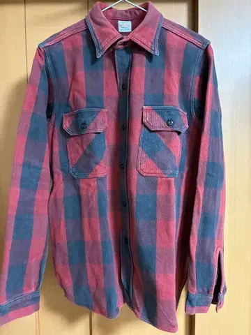 WAREHOUSE 레드 그레이 체크 플란넬 셔츠 L 사이즈