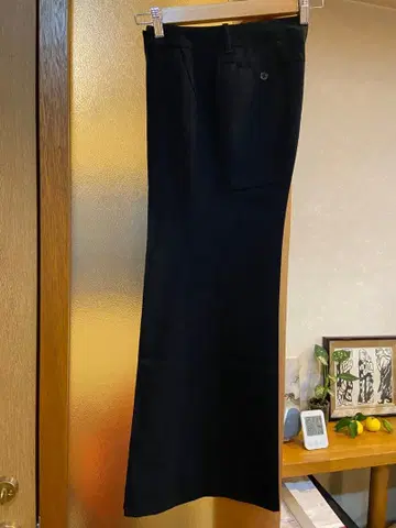 띠어리 블랙 와이드 팬츠 빅 플레어 로우웨스트