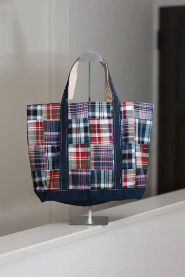 L.L.Bean 토트백 마드라스 체크 네이비 x 패치워크
