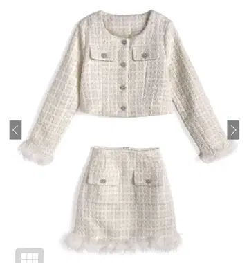 GRL 페더 트위드 자켓 x 인빵 안감 부착 스커트 셋업 L