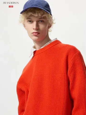 UNIQLO JW ANDERSON 리브 크루넥 스웨터 오렌지 M 사이즈