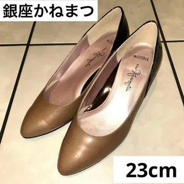 긴자 카네마츠 베이지 블랙 에나멜 펌프스 하이힐 5cm