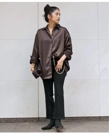 AP STUDIO 새틴 셔츠 브라운