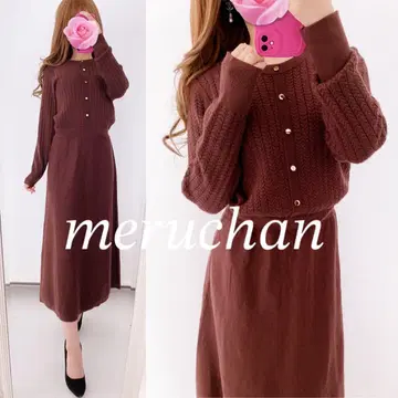 [택 포함 새상품] Vis 절개 니트 원피스 롱 기장 브라운