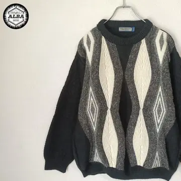 [ 새상품급 ] 디자인 니트 이탈리아제 입체편직 빈티지 레트로 블랙 블랙