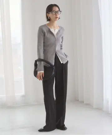 angie 페이크 레이어드 배색 니트 가디건