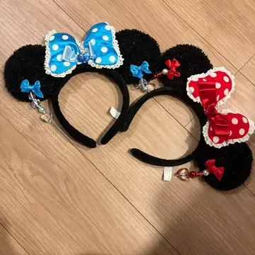 디즈니 머리띠 스카이블루 빨간색 귀찌 세트