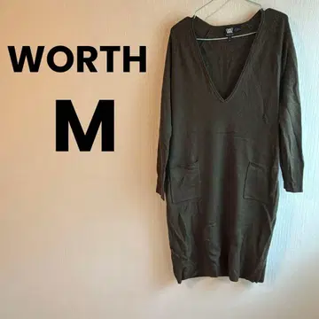 WORTH 100% 울 V 원피스 M 다크 카키