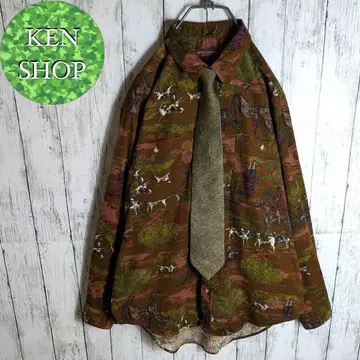 넥타이 셔츠 브라운 풍경 무늬 보태니컬 무늬 빈티지 구제 의류