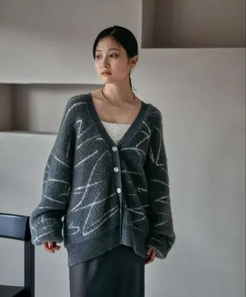 LEPSIM 렙심 7 게이지 스케치 라인 가디건 그레이