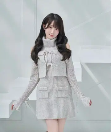 로제 뮤즈 frill cardigan set mini knit OP