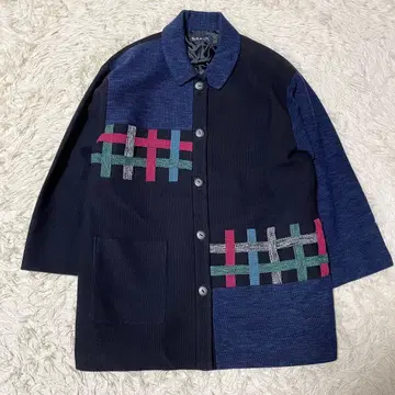 기우에몬  패치워크 네이비 코트 자켓 쿠루메가스 일본제