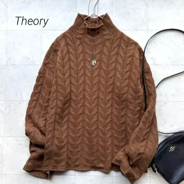 띠어리 하이넥 케이블 짜임 니트 카멜