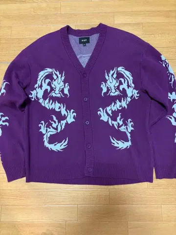HUF 드래곤 패턴 가디건 L 사이즈 보라색