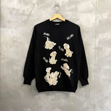 AMUO 니트 스웨터 개 자수 애니멀 동물 패턴