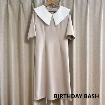 베이지 큰 옷깃 반팔 원피스 F 사이즈