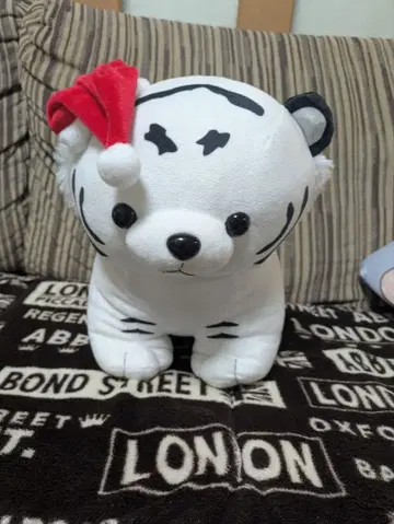 화이트 타이거 봉제 인형 산타 모자 포함