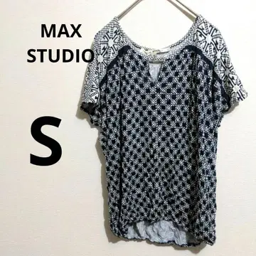 MAX STUDIO [S] 기하학 패턴 반팔 T셔츠 티셔츠 화이트 블랙