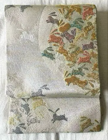 순수 실크 육통 후쿠로 오비 토끼 패턴 스코치 가드