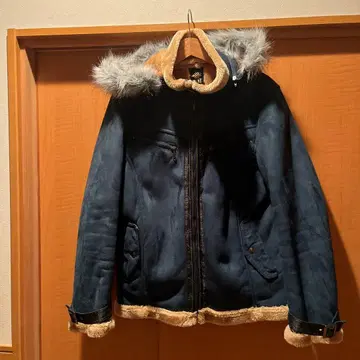 일본풍 패턴 미야비유이 네이비 퍼 무스탕 점퍼 남성용 L