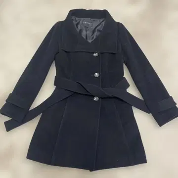 블랙 울 혼방 피 코트 M