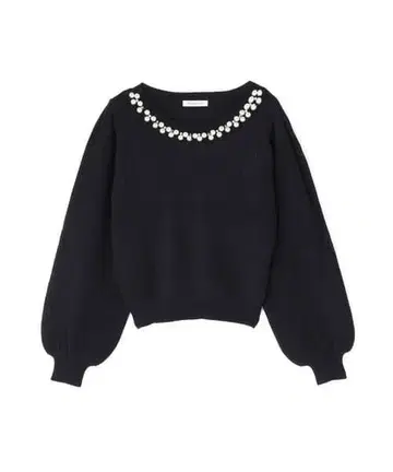 [새상품급] 내추럴 뷰티 베이직 펄 장식 블랙 니트 스웨터