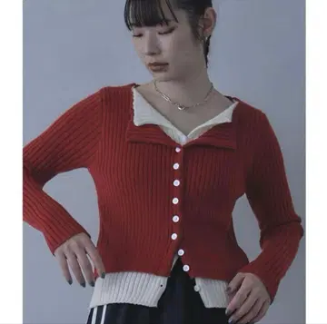 miette 레이어드 배색 니트 가디건