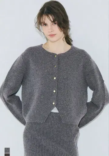 coca 융모 니트 금장 버튼 가디건 그레이 M 사이즈