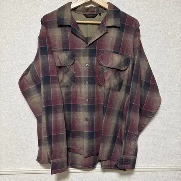 S 사이즈 BEAMS 옴브레 체크 오픈 카라 셔츠