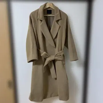 베이지 롱 코트 허리 벨트 포함