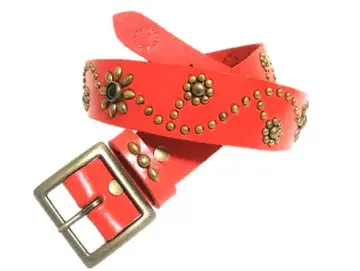 도치기 가죽 플라워형 스터드 벨트 빨간색 (오닉스 스포트) 빈티지 타입