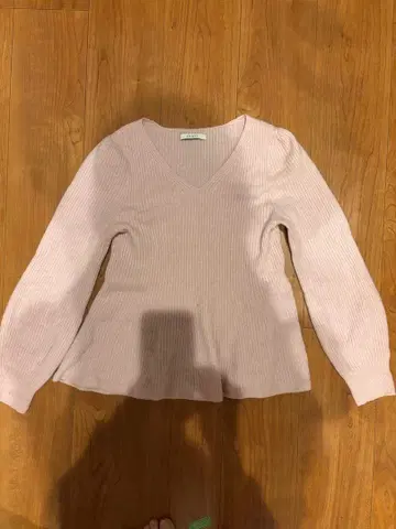 ANAYI 핑크 V넥 리브 니트 38