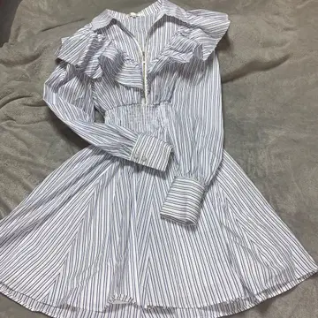 rienda 스트라이프 프릴 셔츠 원피스