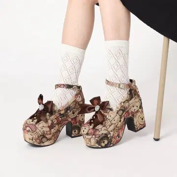 cs t&p 비쥬 리본 포함 로퍼 통굽 펌프스