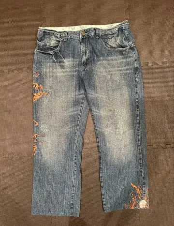 Artful Dodger 자수 초와이드 배기 데님 팬츠 용 봉황 Y2K