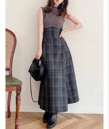 dazzlin 체크 슬리브리스 코르셋 원피스