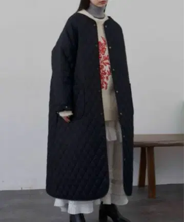 [ Libra 리브라 ] 프리 사이즈 블랙 퀼팅 롱 코트 경량