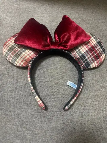디즈니 머리띠 체크 무늬 빨간색 리본 신상