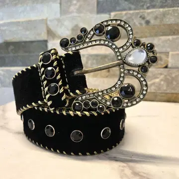 새상품급 스터드 벨트 큐빅 가죽 스웨이드 y2k 블랙