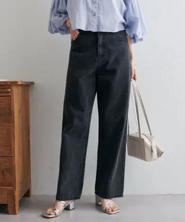 Discoat US 코튼 데님 스트레이트 팬츠 블랙 디스코트